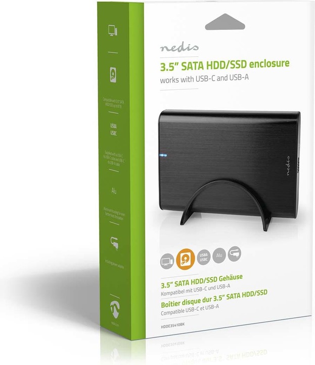 Productafbeelding Nedis Harde schijf-behuizing 3,5" | USB 3.1 Gen1 | USB Type-A / USB Type-C™ | Notebook / PC | Alumini (3.5")