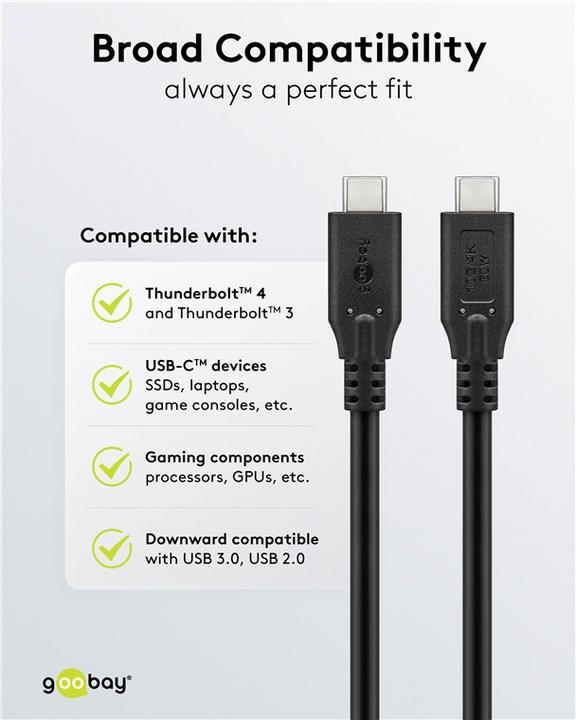 Produktbild Goobay USB-C-Kabel, USB 3.2, 60 W, 10 Gbit/s, Power Delivery, 0,5 m (0.50 m, USB 3.2 Gen 1, 100 W)