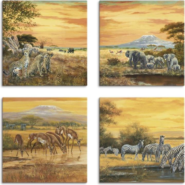 Actual product image Artland Canvas picture on panel, set cheetahs elephants zebras in the steppe K2KL (40x40 cm)