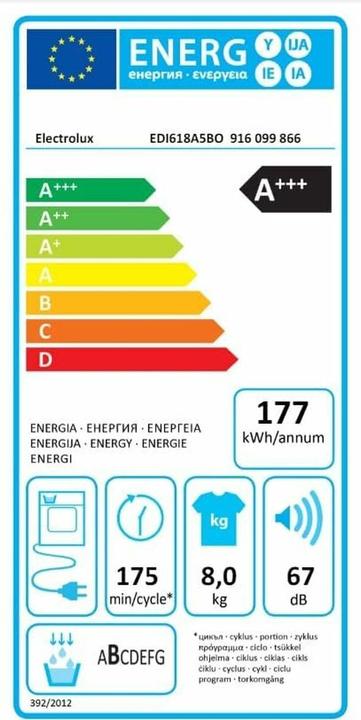 Energie-Label Electrolux EDI618A5BO (8 kg, Links)