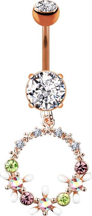 Immagine prodotto Star Piercing Banana oro rosa con ciondolo a cerchio con cristalli e fiori (Ottone, Acciaio chirurgico 316L)