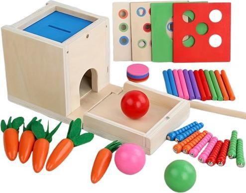 Activity Board Wooden baby toy, 6-in-1 wooden play set, sorting & stacking shapes, educational toy