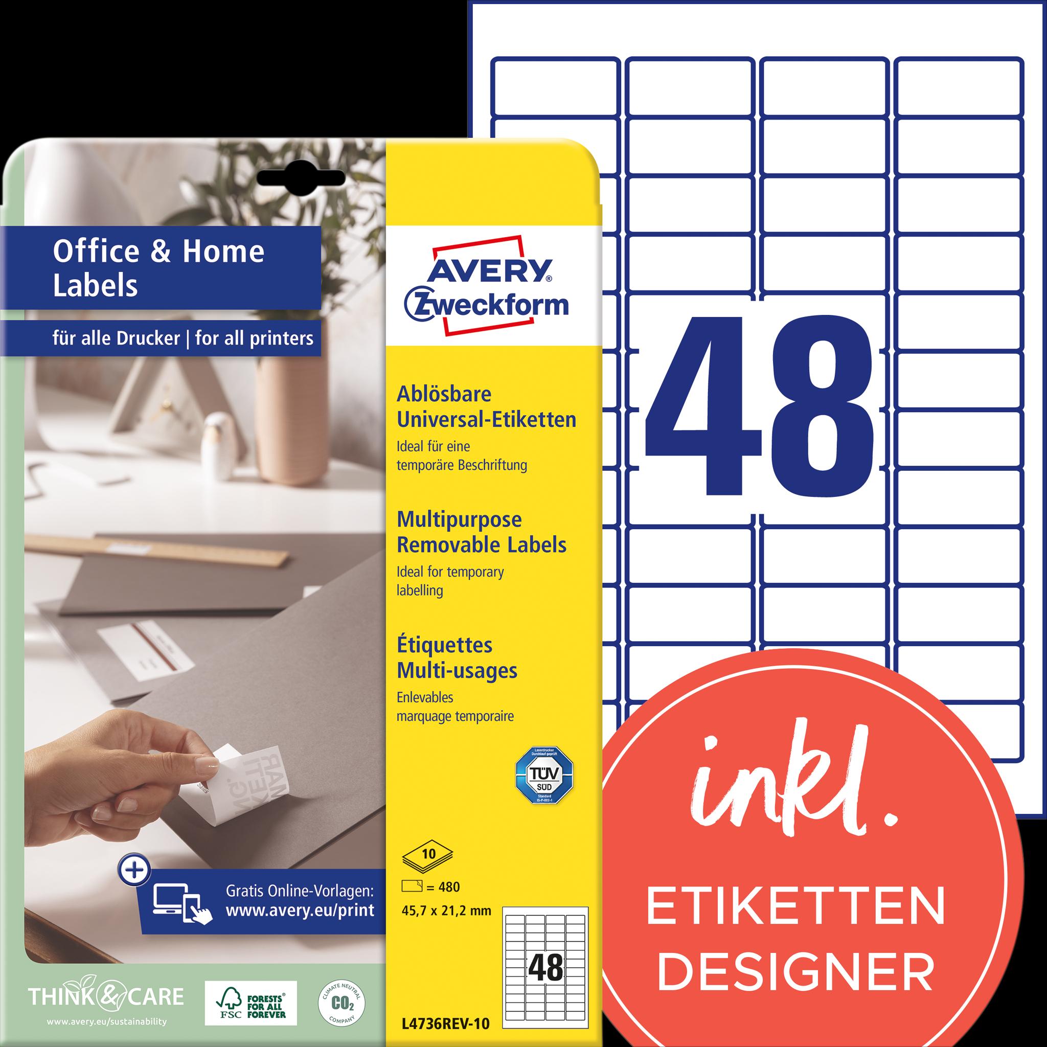 Avery, Etiketten, Etiketten, ablösbar, Home Office, Kleinpackung
