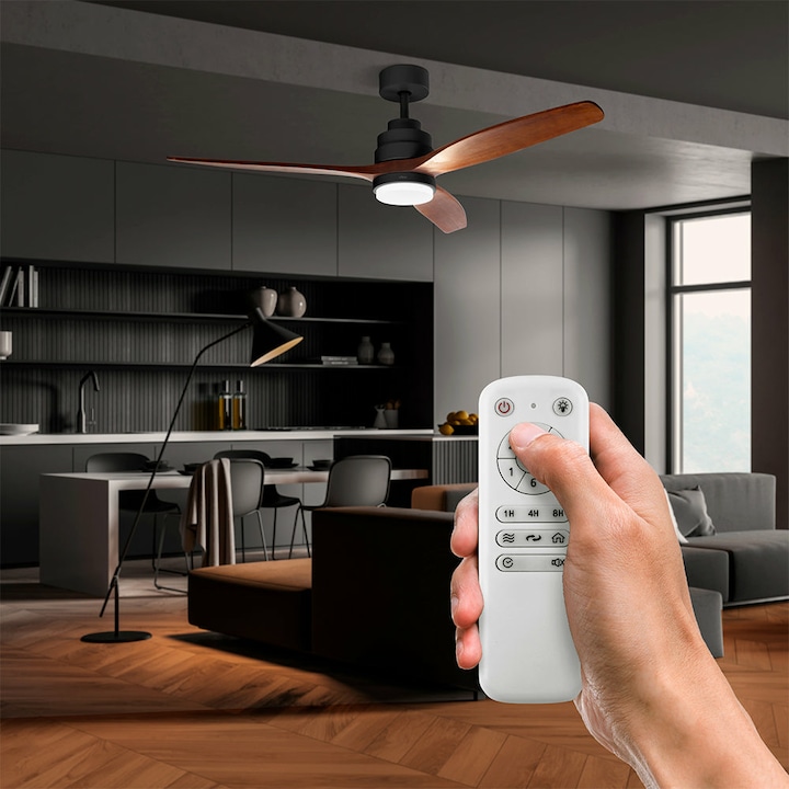 Actual product image Ufesa Nepal Ceiling Fan Black/Oak 132cm LED (50.40 dB)