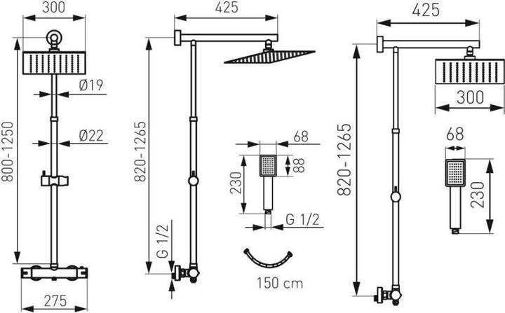 Image du produit FERRON Kit de douche Tytan avec pommeau de douche thermostatique chromé (NP75SQ-TRV7U)
