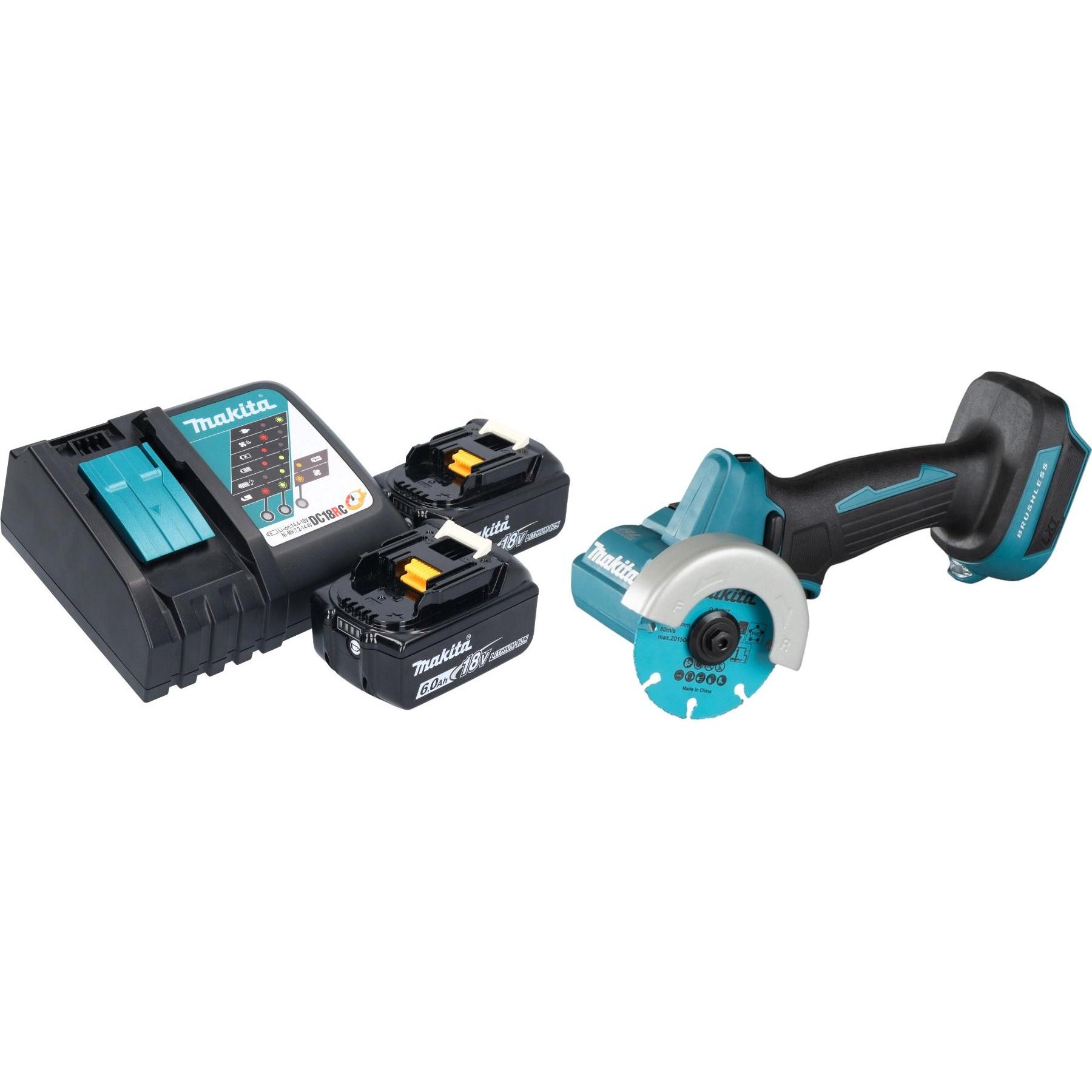 Makita, Winkelschleifer, DMC 300 RG Akku Winkelschleifer 18 V 76 mm Brushless + 2x Akku 6,0 Ah + Ladegerät (76 mm)