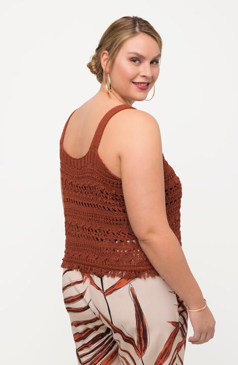 Immagine prodotto Ulla Popken Top smanicato dalla vestibilità classica in maglia con frange e scollo rotondo (54)