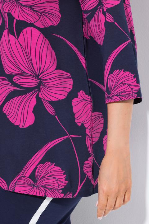 Immagine prodotto Ulla Popken Maglia dal taglio svasato con fiori, scollo a tunica e maniche a 3/4 (54)