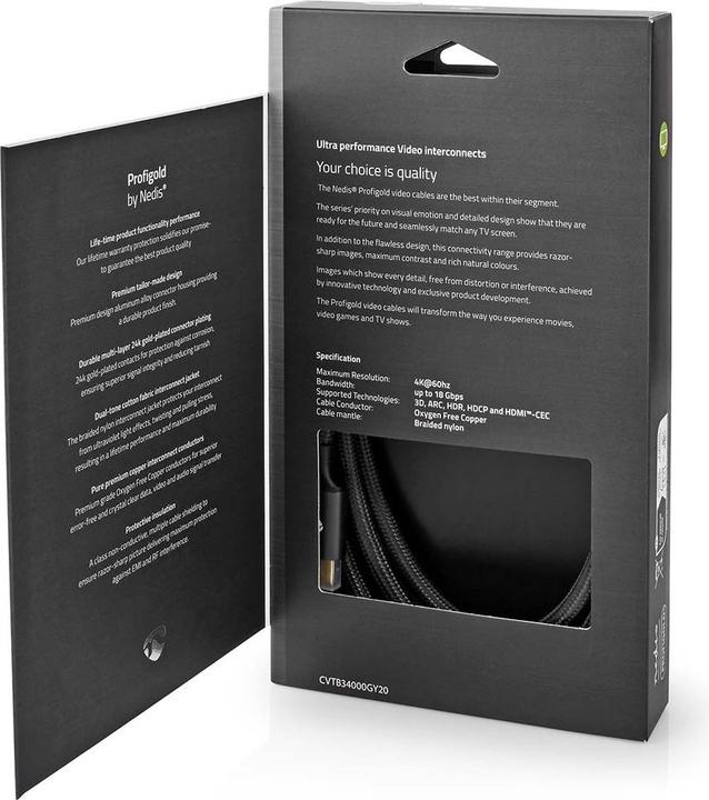 Produktbild Nedis High Speed??HDMI T Kabel mit Ethernet HDMIT Stecker HDMIT Stecker 4K@60Hz ARC 18 Gbps 2.00 m (2 m)