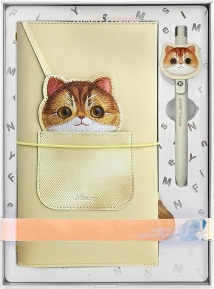 Actual product image Nimmy 2in1 Set notebook + pen khaki Big Eyed Pet 2.0 Cat