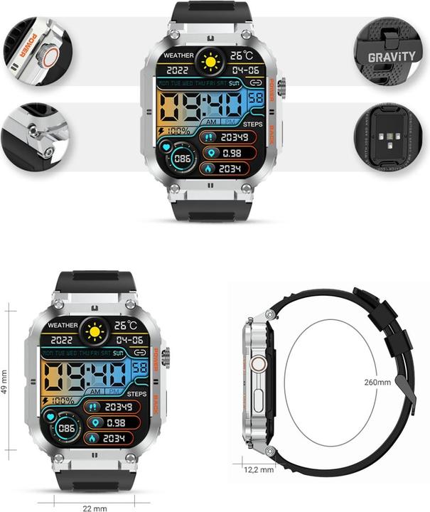 Image du produit Gravity SMARTWATCH MĘSKI GT6-5 - WYKONYWANIE POŁĄCZEŃ, MONITOR SNU (sg020e) (42 mm)