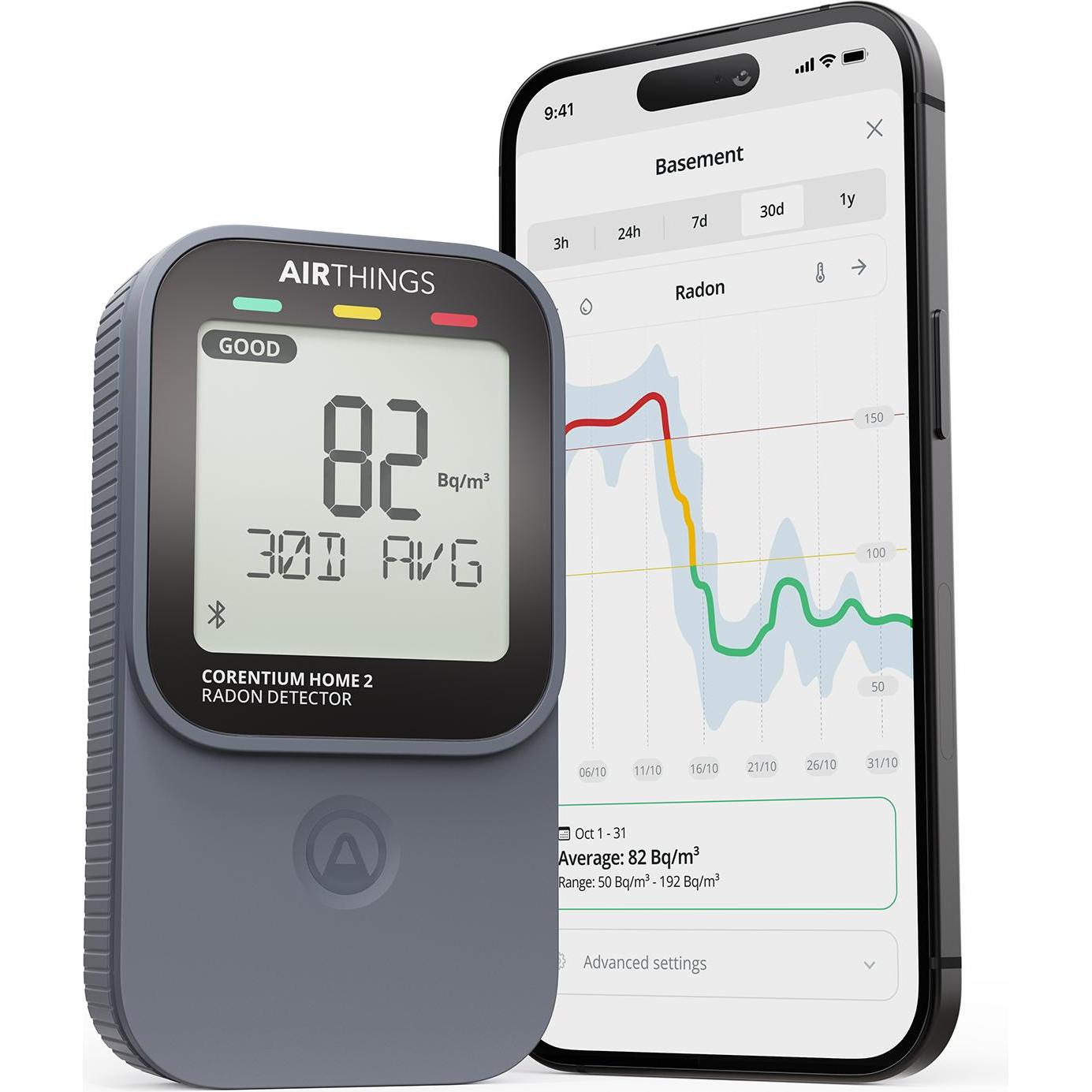 Airthings Corentium Home 2, Termometro + Igrometro, Nero, Grigio