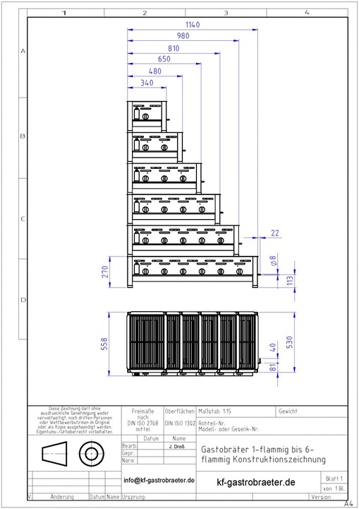 Produktbild ChattenGlut Gasbräter 4-flammig mit Einzelne Edelstahlstäbe als Rost (18 kW)