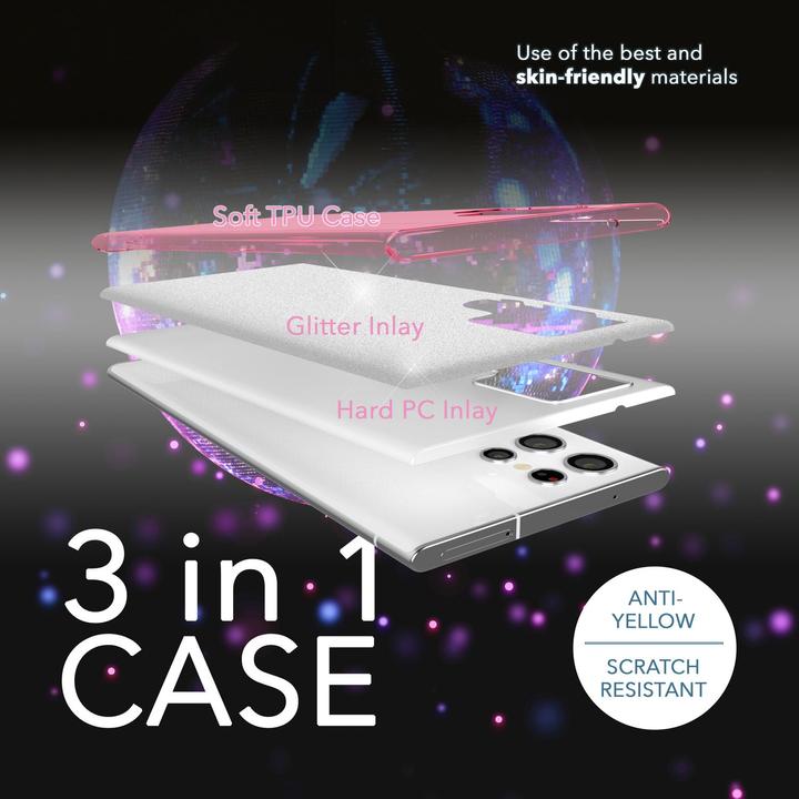 Produktbild Nalia Glitzer Silikon Hülle mit 2x Displayschutz (Samsung Galaxy S23 Ultra)