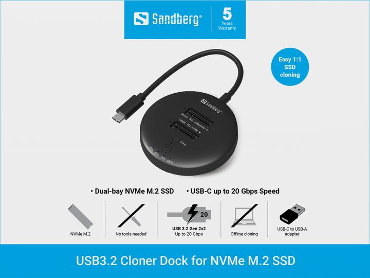 Actual product image Sandberg USB3.2 Cloner Dock for M2+NVMe