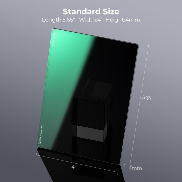 Image du produit K&F Concept Square Film Filter with Matte Box, 4X5.65 in, Thickness 4.0mm, ND16, Green Coated (NANO-X series) (Filtre gris neutre, 101.60 mm)