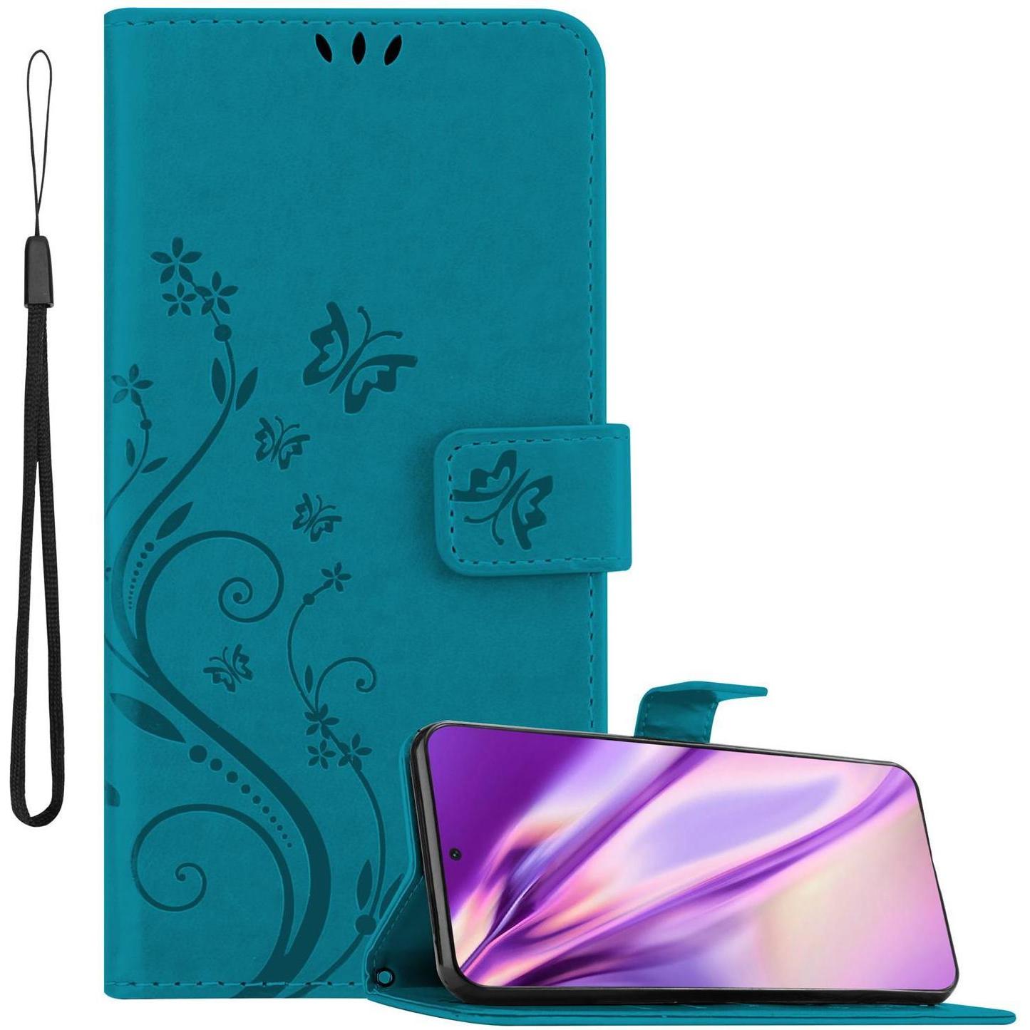 Cadorabo Flower Book Hülle (Samsung Galaxy S21 Ultra), Smartphone Hülle, Blau