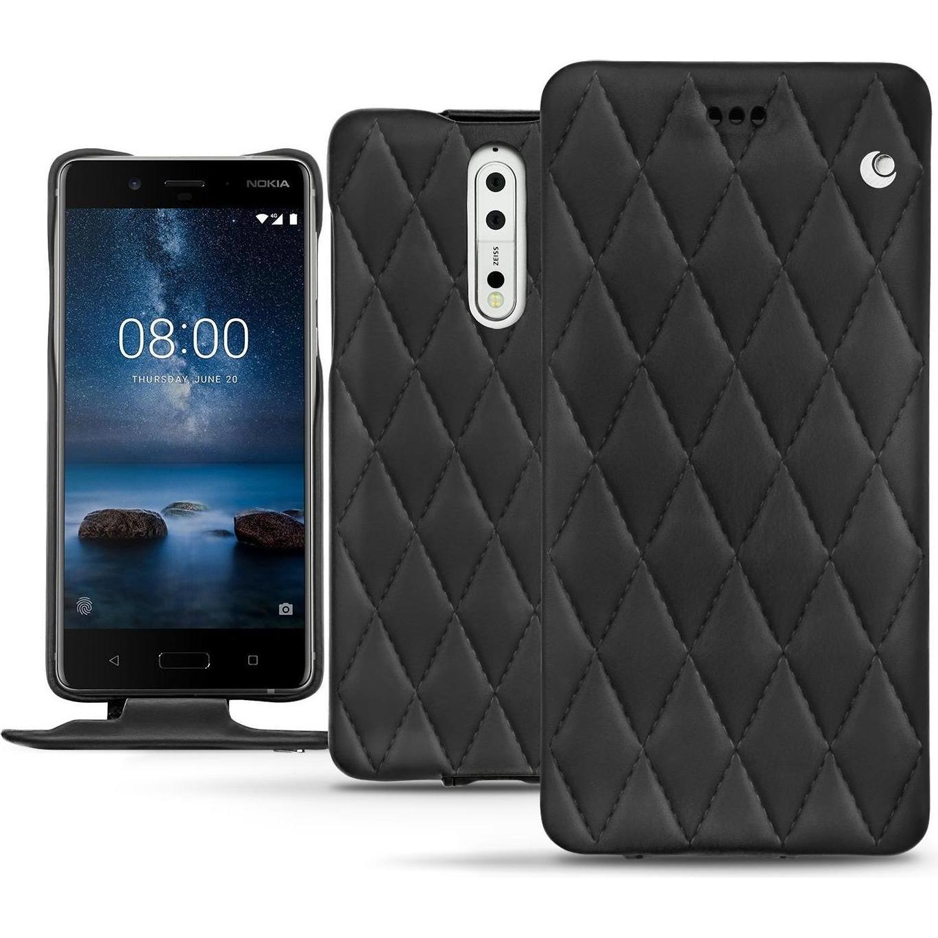 Noreve Lederschutzhülle vertikal (Nokia 8), Smartphone Hülle, Schwarz