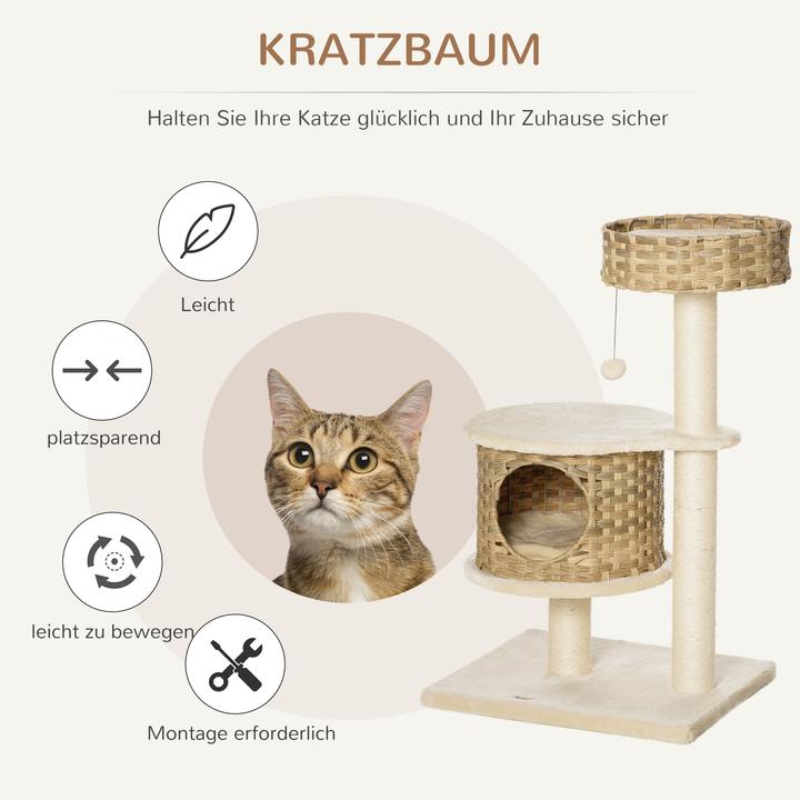 Produktbild PawHut Kratzbaum mit Katzenhöhle (95 cm, Mehrfarbig)