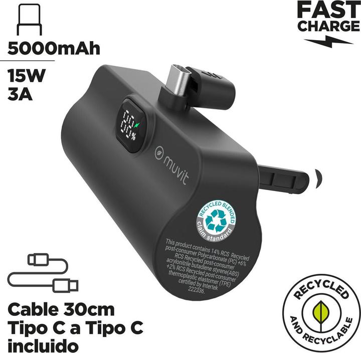 Immagine prodotto Muvit Powerbank for Change DP53D-R-PD Schwarz 5000 mAh (5000 mAh, 20 W)