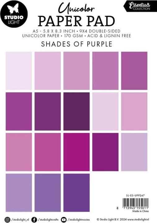 Nährwerte und Zutaten art by marlene Unicolor Papierblock "Shades of Purple" 36 Blatt Essentials (180 g/m², 36 x)
