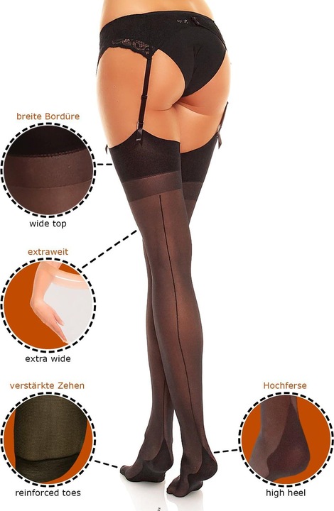 Image du produit Glamory Delight 20 Bas porte-jarretelles à couture, couleur noir-rouge, taille 48-50 (20 DEN, 48 - 50)