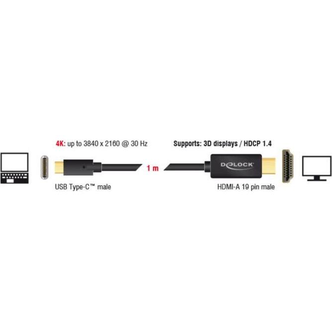 Thumbnail - Delock USB Typ C — HDMI (Typ A) (1 m, HDMI, USB Typ C), Video Kabel