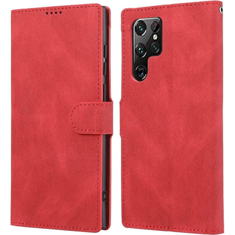 Cover-Discount Galaxy S23 Ultra - Leder Etui Hülle rot (Samsung Galaxy S23 Ultra), Smartphone Hülle, Rot