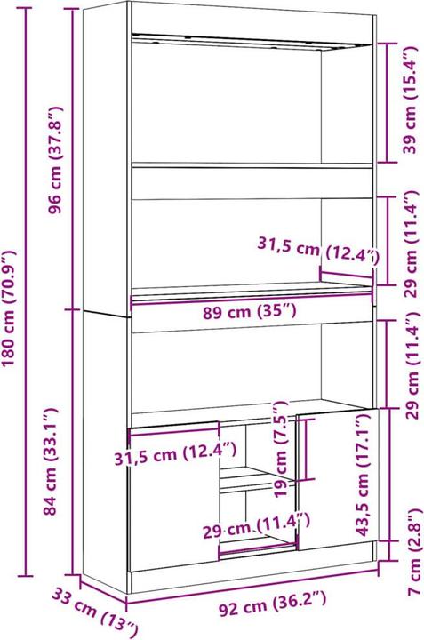 Actual product image vidaXL Louiza (92 x 33 x 180 cm)