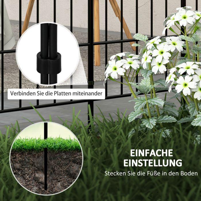 Produktbild Swisshandel24 Gartenzaun Dekorativer Metallzaun mit Fuss, 8er Set, Schwarz, 93x150cm