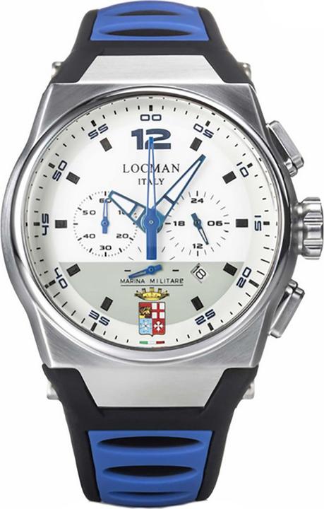 Locman Italy Herrenuhr Mare Militare Chrono blau/weiss Ref. 0555 (Chronograph, 44 mm)