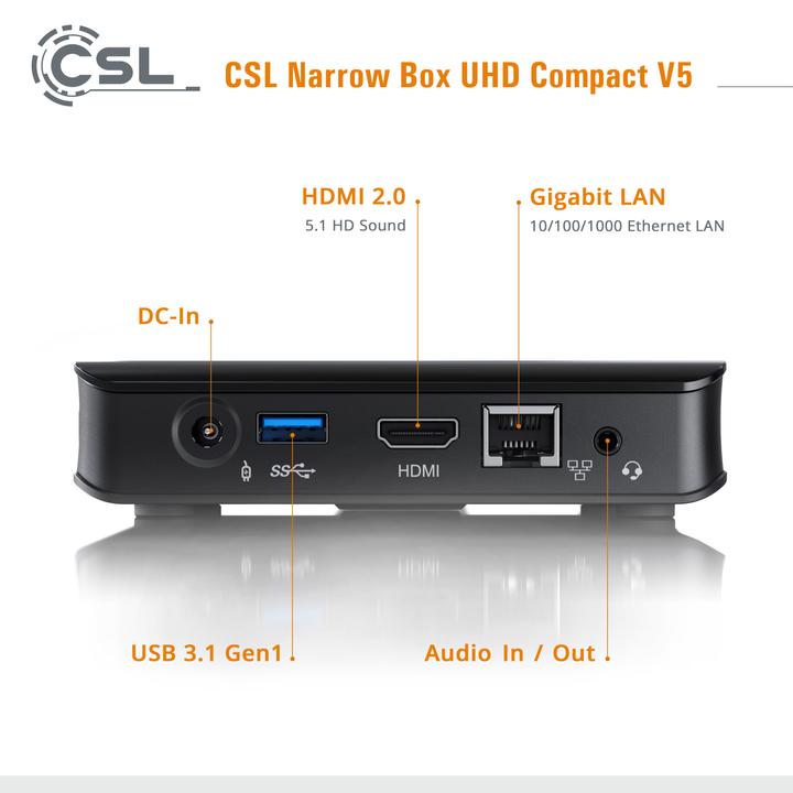 Productafbeelding CSL Narrow Box Ultra HD Compact v5 (Intel Celeron N5100, 4 GB, 1000 GB, Intel UHD Graphics)