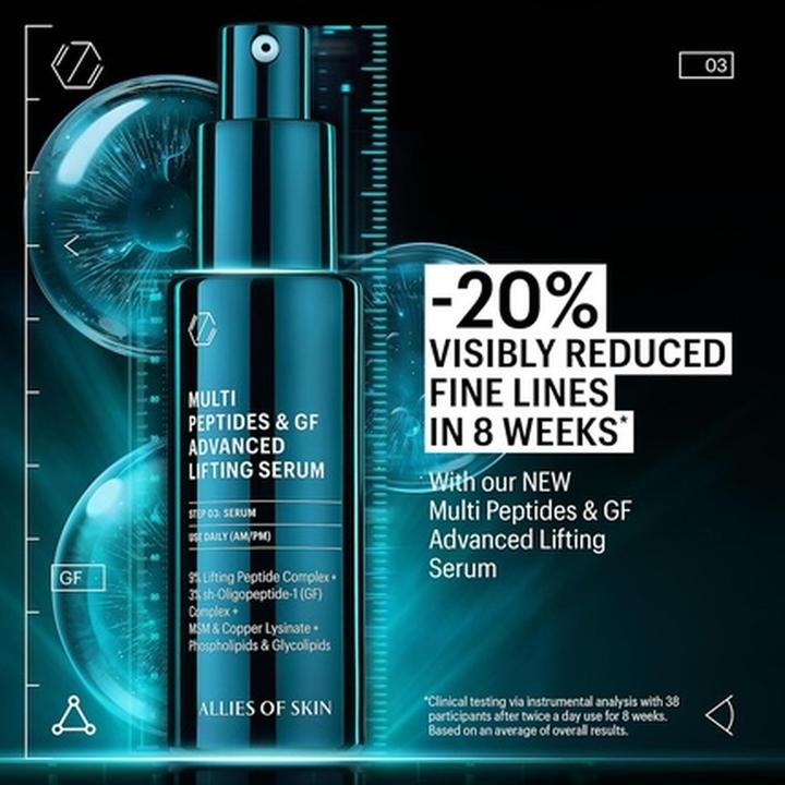 Actual product image Allies Of Skin Multi Peptides & GF Advanced Lifting Serum with 3% sh-Oligopeptide-1 and 9% Lifting P (30 ml)