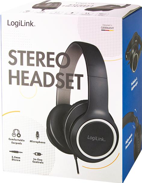 Actual product image LogiLink Stereo headset high quality, with microphone, black Connection: 3.5 mm jack plug, integrated Bed (Cable)