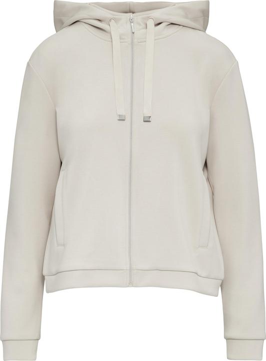 Comma Sweatshirt Jacke Verkürzte Sweatjacke mit Kapuze und Leistentaschen (46)