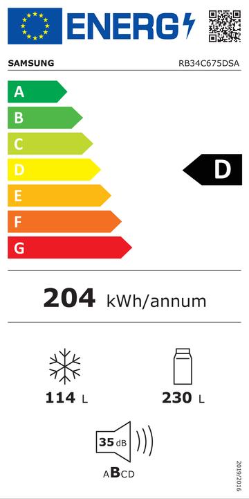 Energie-Label Samsung RB34C675DSA - Koel-vriescombinatie - Zilver - Met Wi-Fi (344 l)