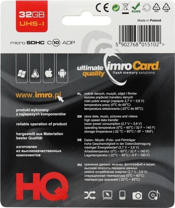Produktbild IMRO 10/32G UHS-I ADP Speicherkarte 32 GB MicroSDHC Klasse 10 (32 GB, microSDHC, U1, UHS-I)