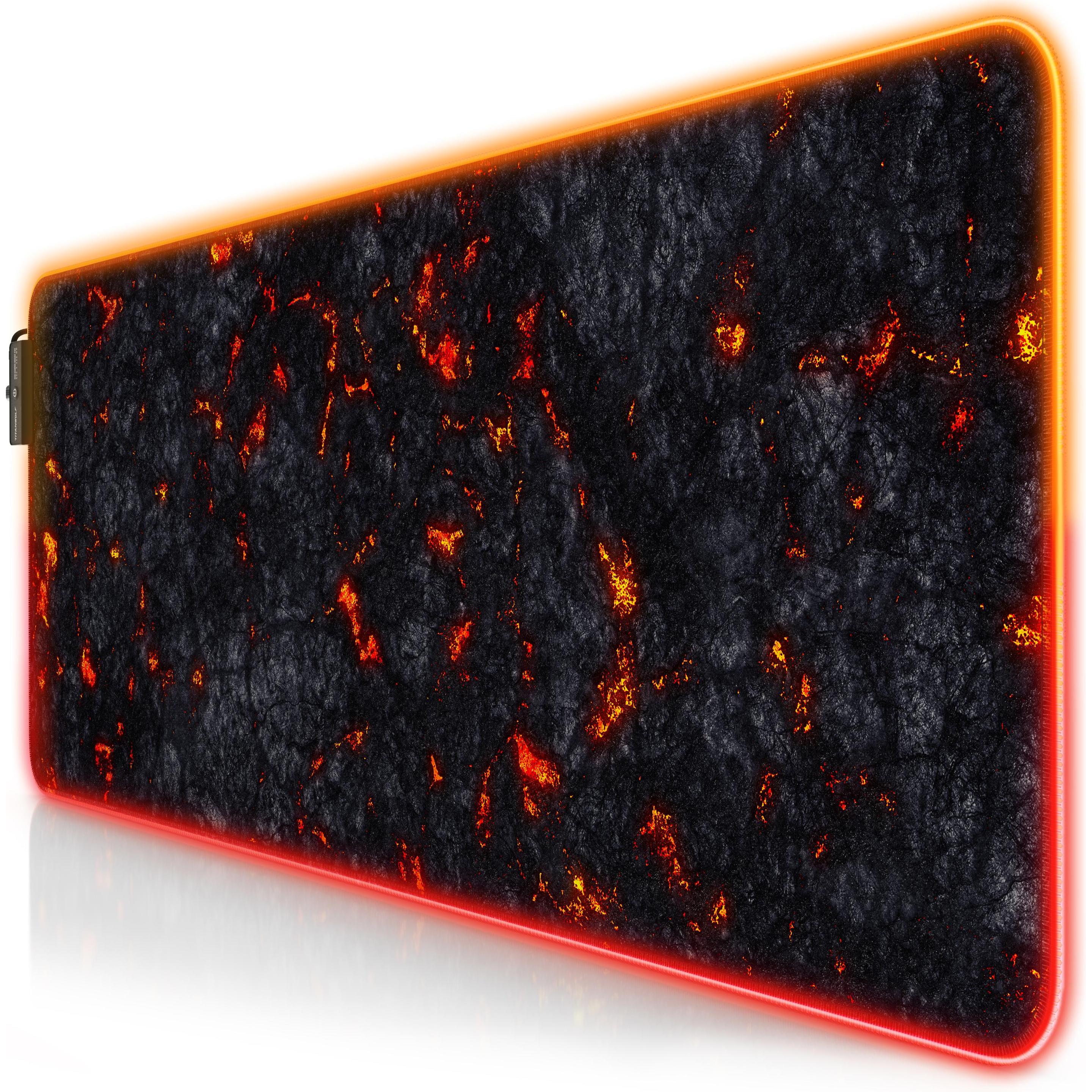 Titanwolf RGB Gaming Mauspad, Mausmatte XL 800 x 300mm verbessert Präzision & Geschwindigkeit, Lavamotiv, Mausmatte, Sch...