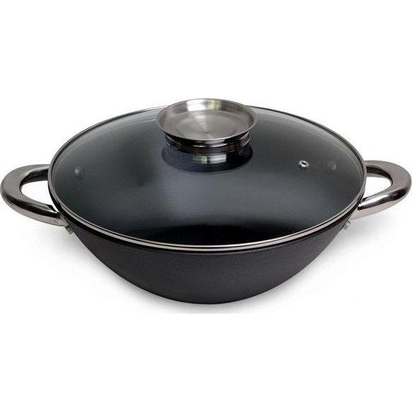 Kamille Wok cast iron skillet with lid 28 cm KM-4806MR, Pfanne + Kochtopf