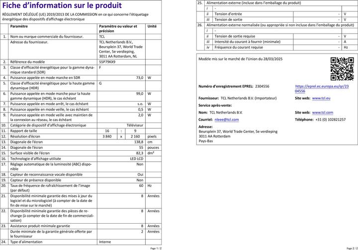 Actual product image TCL 55P79K (55", QLED, 4K)