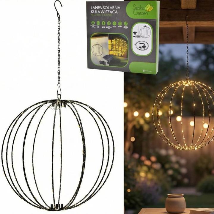 Actual product image Saska Garden Lampa Solarna Wisząca Kula 30cm 120 LED Ciepły Biały (IP44)
