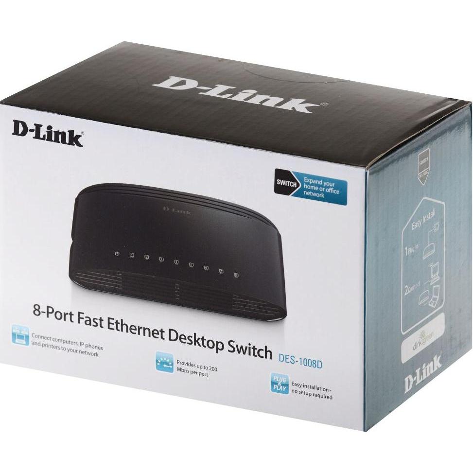 Thumbnail - D-Link DES 1008D - Switch - unmanaged - 8 x 10/100 (8 Ports), Netzwerk Switch, Schwarz