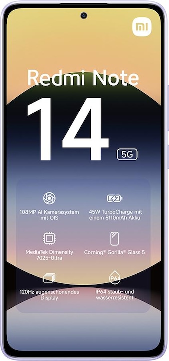 Produktbild Xiaomi Redmi Note 14 5G (128 GB, Lavender Purple, 6.67", Dual SIM, 108 Mpx, 5G)