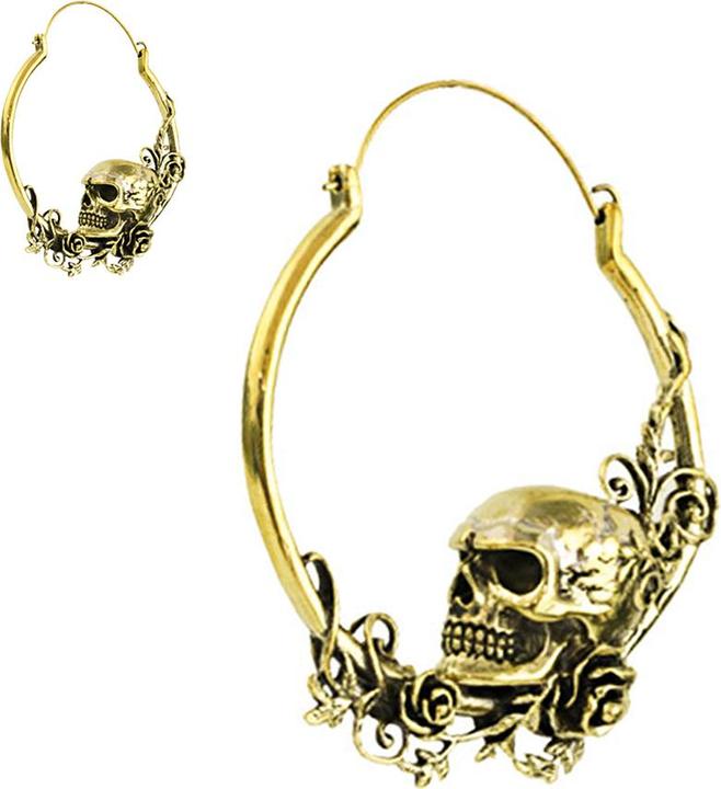 Immagine prodotto Chaotic Trading Orecchino placcato oro con teschio e rose (Ottone)