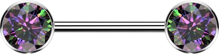 Image du produit Star Piercing Threadless Barbell disque d'argent avant avec cristal multicolore sombre (sans laiton, Titane G23)