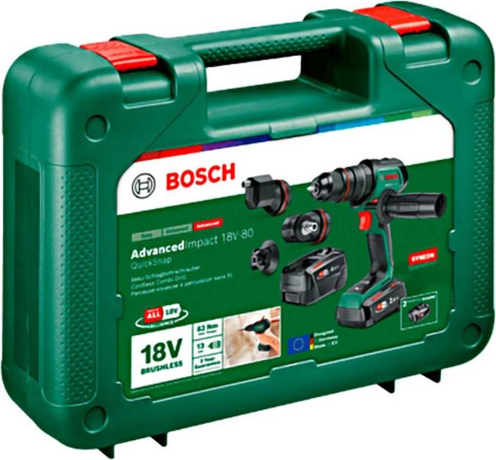 Produktbild Bosch Home & Garden Akku-Schlagbohrmaschine AdvancedImpact 18V-80 QuickSnap, 2 x Akku PBA 18V (Schlagbohrmaschine)