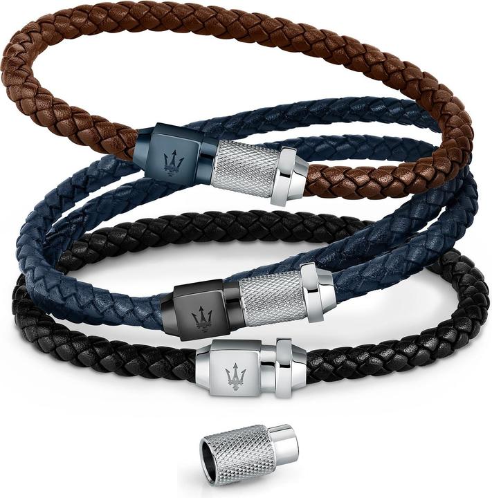 Produktbild Maserati Leather Armband (21.50 cm, Edelstahl, Leder, Recycelt)