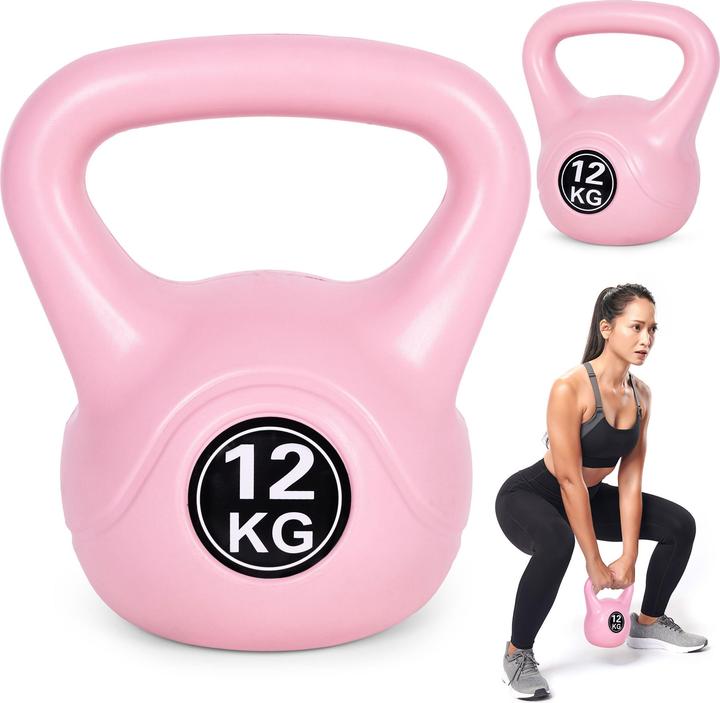 Immagine prodotto Modernhome Kettlebell 12 kg für Übungen, Hantel, Gewichtsball, Fitnessgewicht, pink