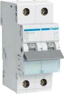 Actual product image Hager MBN210. Number of poles: 2P. AC input frequency: 50/60 Hz, Nominal current output: 10 A.
