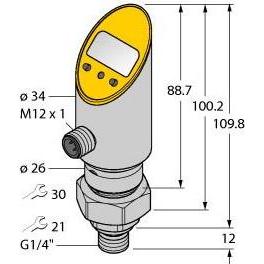 Turck Sensore di pressione ruotabile con 2 uscite di commutazione a transistor pnp/npn PS025V-504-2UPN8X, Pulsante + Interruttore